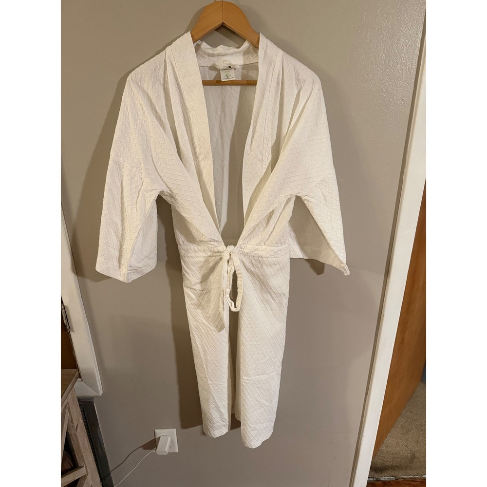 Standard Textile White Waffle Weave Kimono Robe Cotton Blend Spa Bathrobe Large